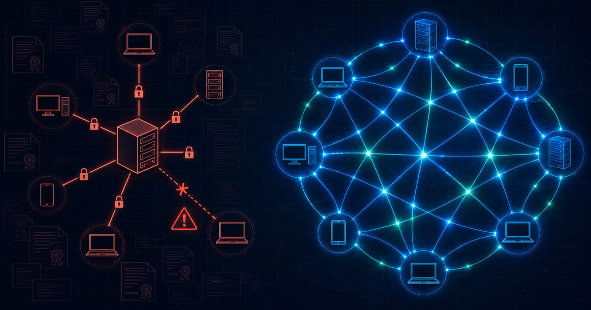 Traditional VPN architecture transitioning to mesh networking