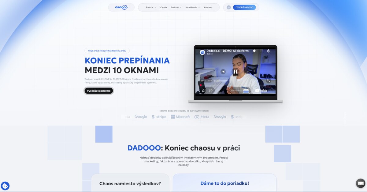 Dadooo.ai platform screenshot — AI-powered marketing platform built on Laravel 12 with multi-model LLM integration, social media management, real-time collaboration, and financial tools